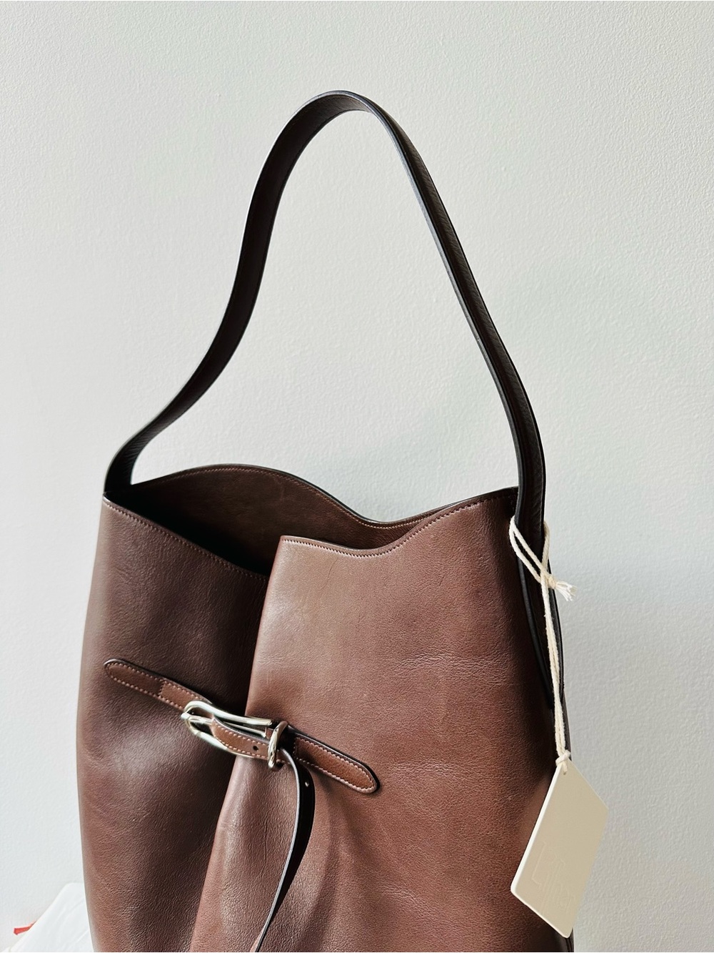 Little Liffner Large Belted Leather Bucket Bag - Dark Brown NWT - Picture 10 of 13